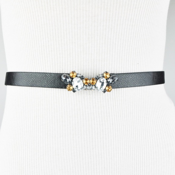 Manoukian Accessories - Black Faux leather Gem Belt